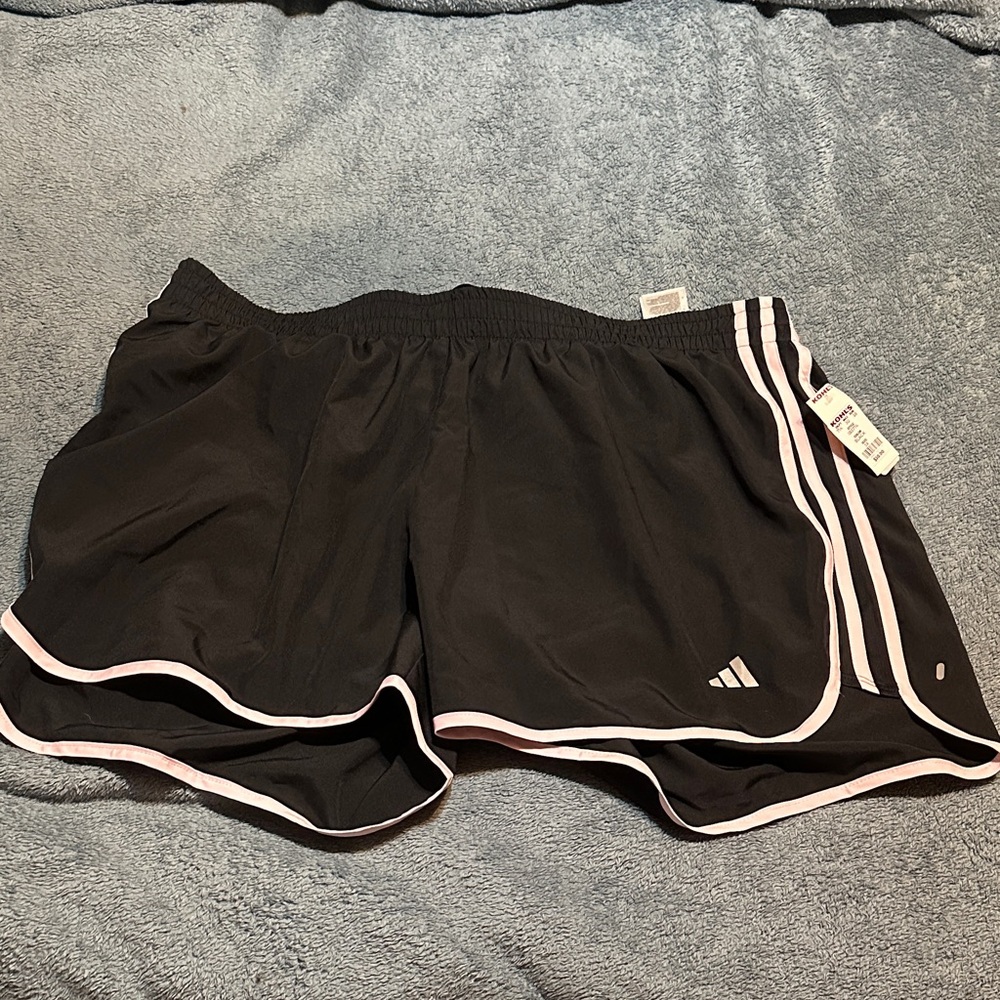 adidas Black Women's Athletic Shorts with Light Pink Piping- 3x